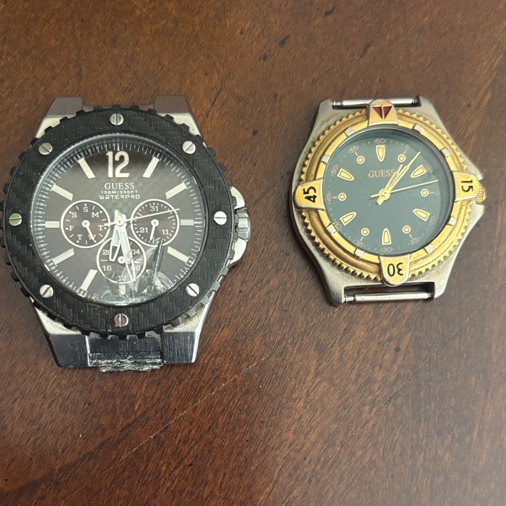 GUESS Men's Black and Gold Watch Duo